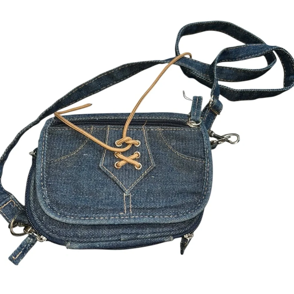 Chambray denim cross body adventure bag purse wallet
